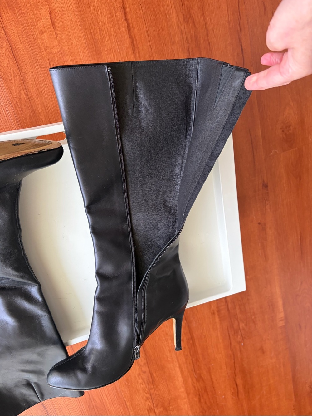 Halogen Black Leather Knee-High Heeled Boots - Picture 8 of 16
